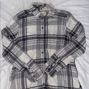 medium american eagle white & grey plaid button up